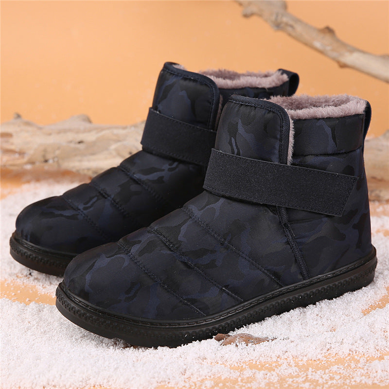 (Limited Time 70% Discount Event) Men's 2024 Winter New Warm Waterproof Non-Slip Puncture-Resistant Velcro Slip-On Snow Boots Ankle Support Orthopedic Wide Toe Arch Support Cotton Shoes