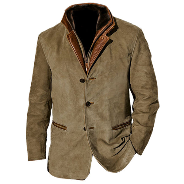 Men's Vintage Carlsbad Calfskin Leather Blazer With Merino Shearling Collar