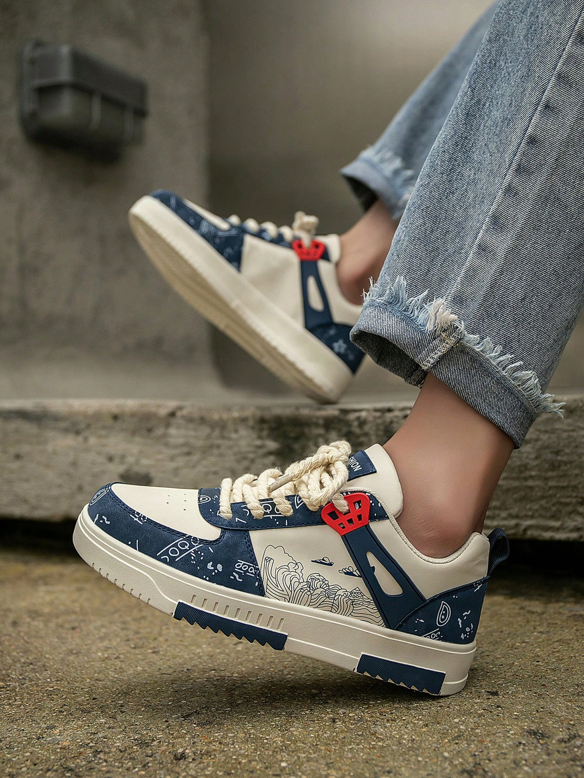 Casual Men's Random Print Low-Top Flat Sports Sneakers