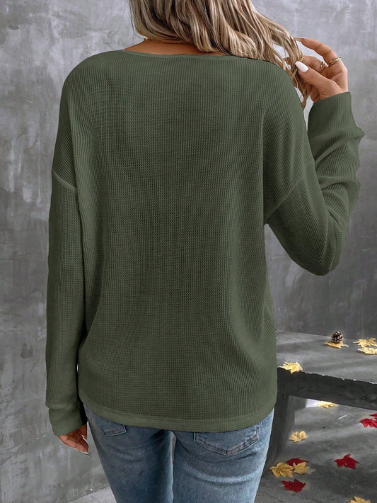 EMERY ROSE Women's Solid Color V-Neck Casual Versatile Long Sleeve T-Shirt Fall Cloth For Women