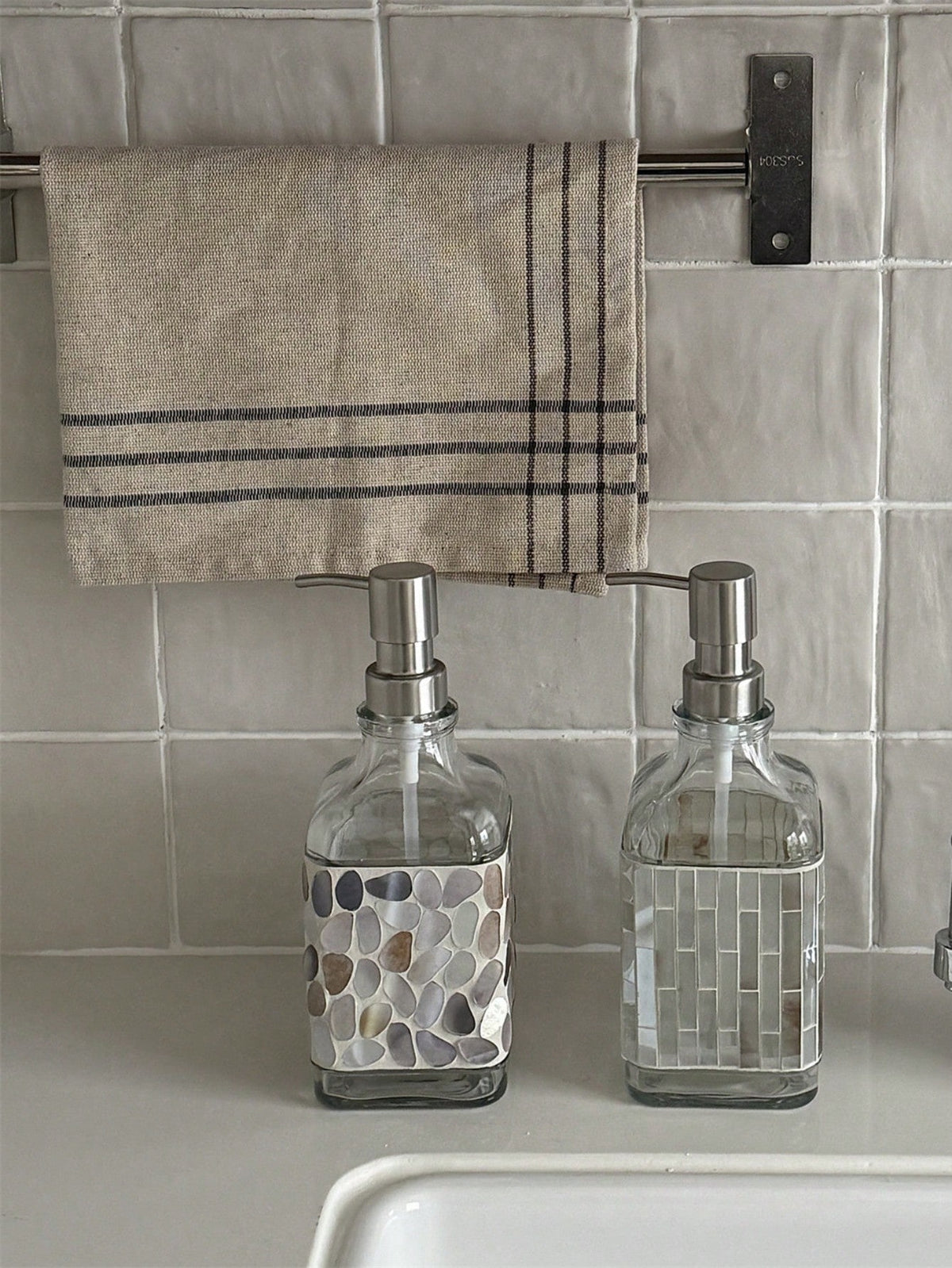 Cirelle Nordic Style Mosaic Hand Soap Dispenser, Glass Lotion Bottle, Bathroom Decorative Container