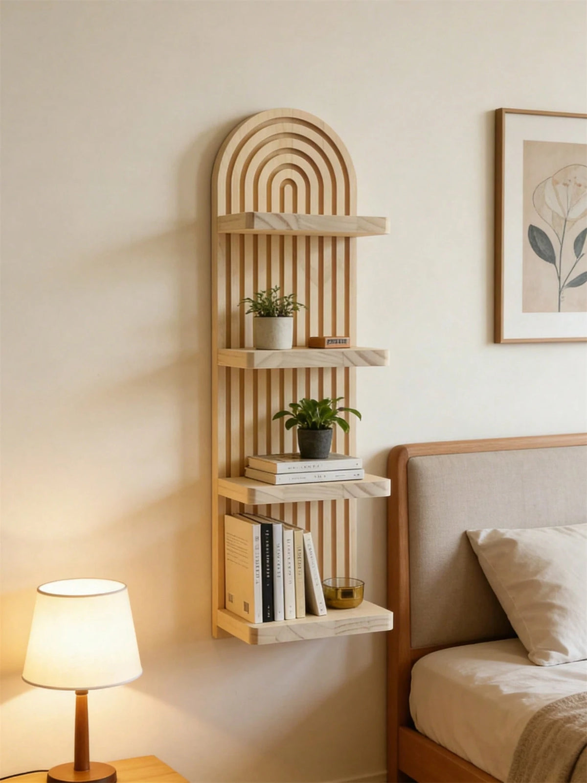 OBOVAY 1Pc Bohemian Style Wave Patterned Wooden Wall Frame,Rainbow Arch & Farmhouse Wall Racks
