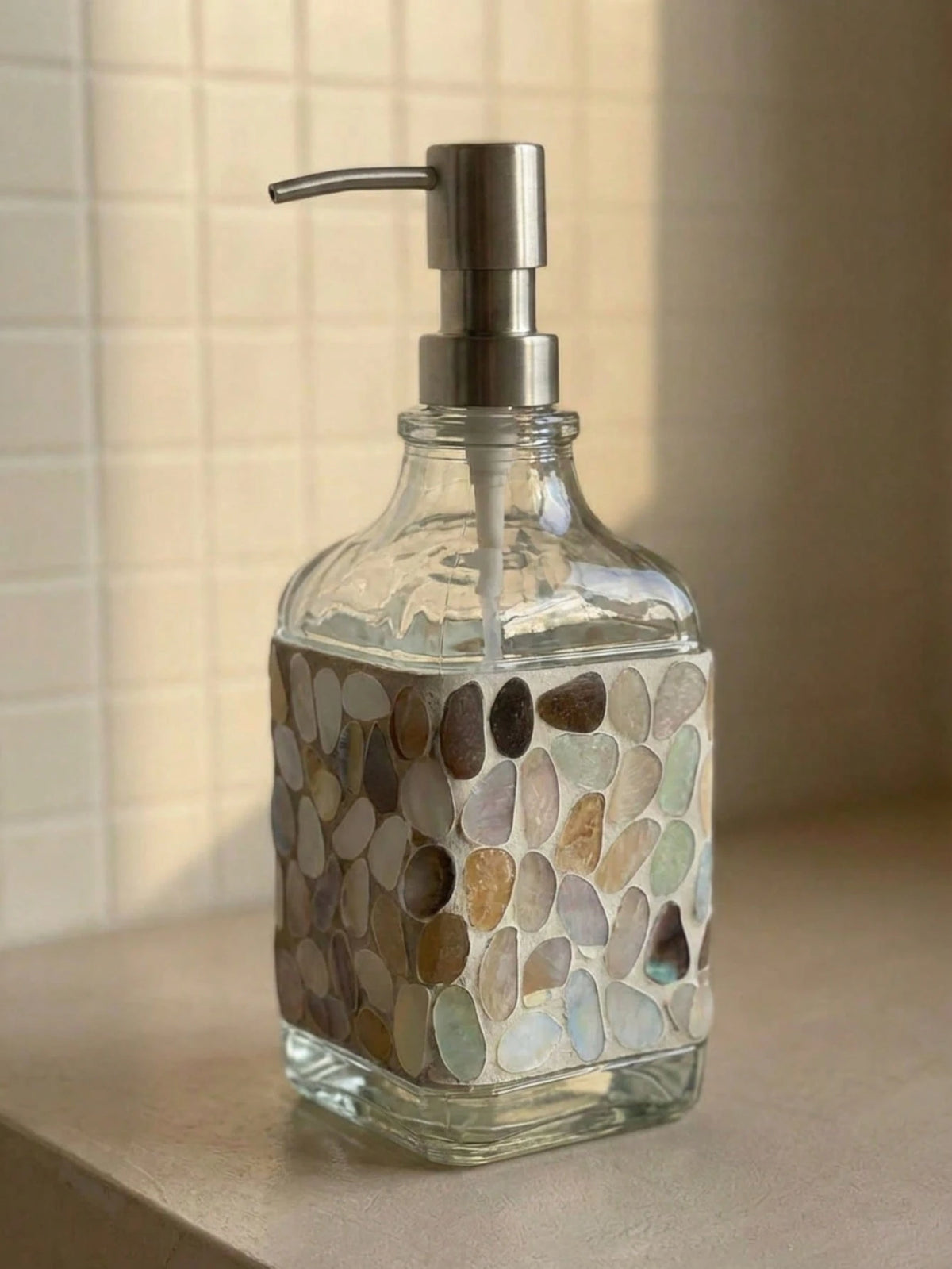 Cirelle Nordic Style Mosaic Hand Soap Dispenser, Glass Lotion Bottle, Bathroom Decorative Container