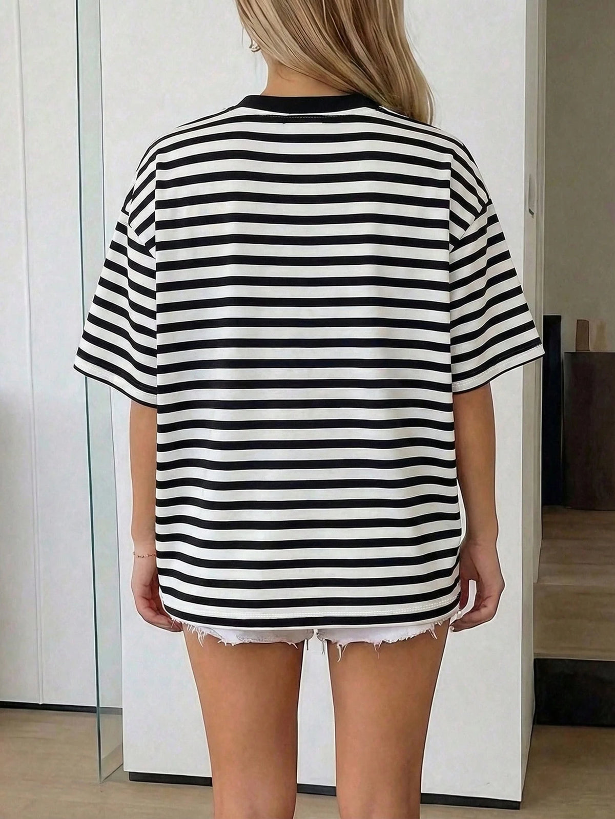 Oversized Loose Fit Short Sleeve T-Shirt, Casual Vacation Outfit For Women Pink Summer