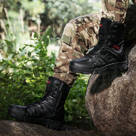 Men's Tactical Boots Military Combat High-Top Outdoor Hiking Work Boots with Zipper