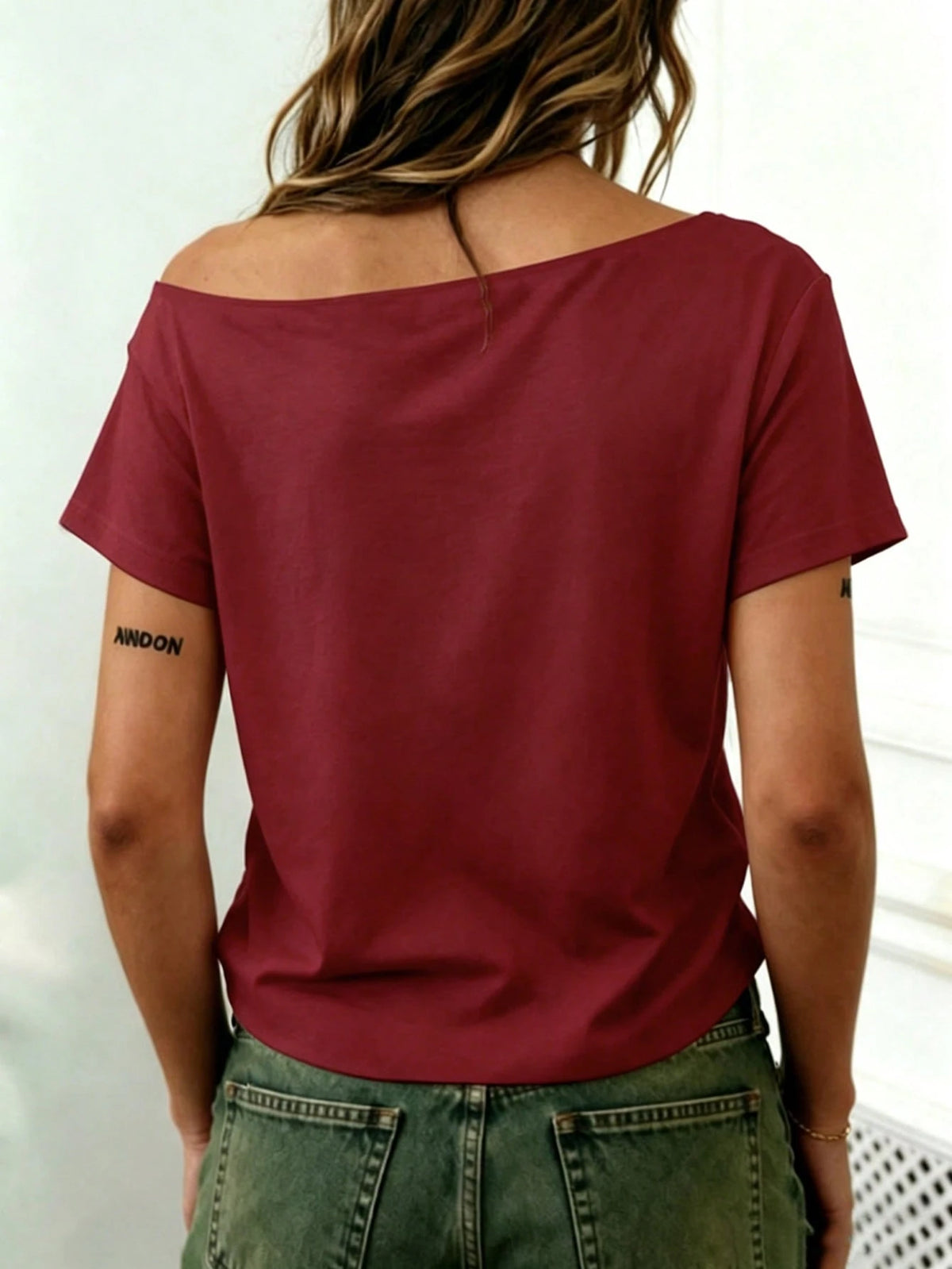 Rovax Fitted Short Solid Color Asymmetric Collar Summer Short Sleeve T-Shirt