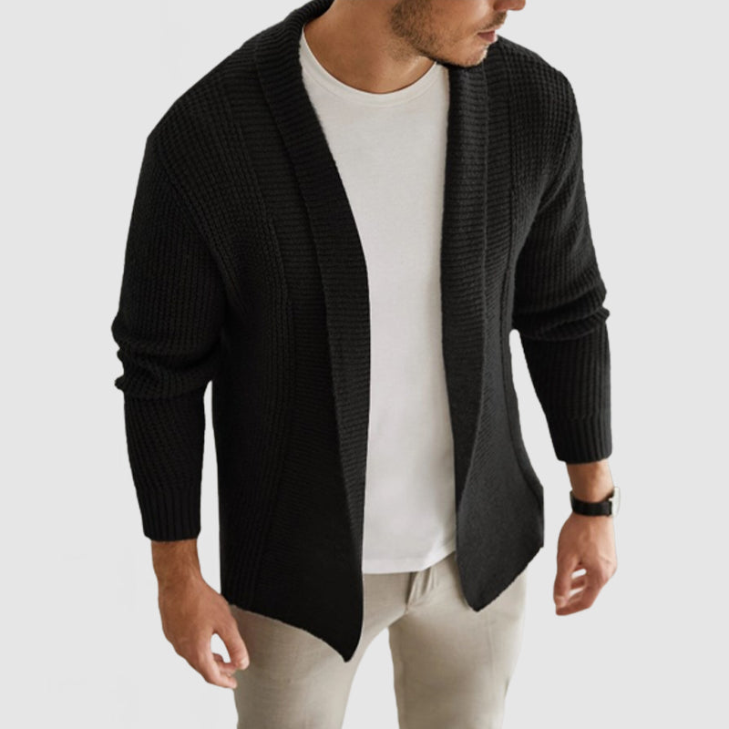Men's Classic Casual Lapel Long Sleeve Cashmere Knit Cardigan