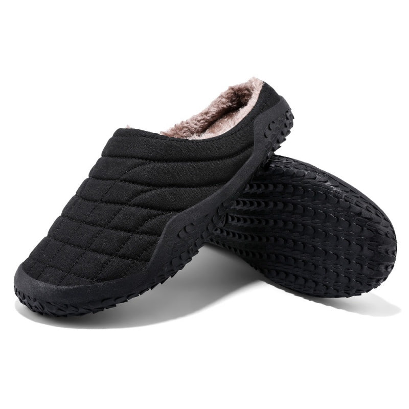 (Limited Time Sale 49%off)Men slippers home winter indoor warm plush shoes thick bottom waterproof leather house slippers cotton shoes