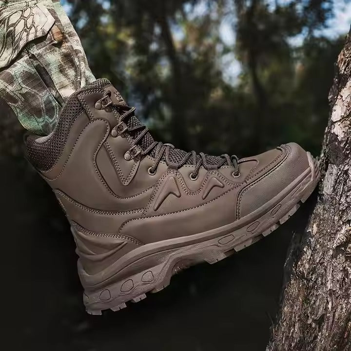 (Limited Time Discount 49% off)Men's Waterproof Ankle Support Tactical Boots Military Anti-Puncture Wide Toe Box Hiking Boots