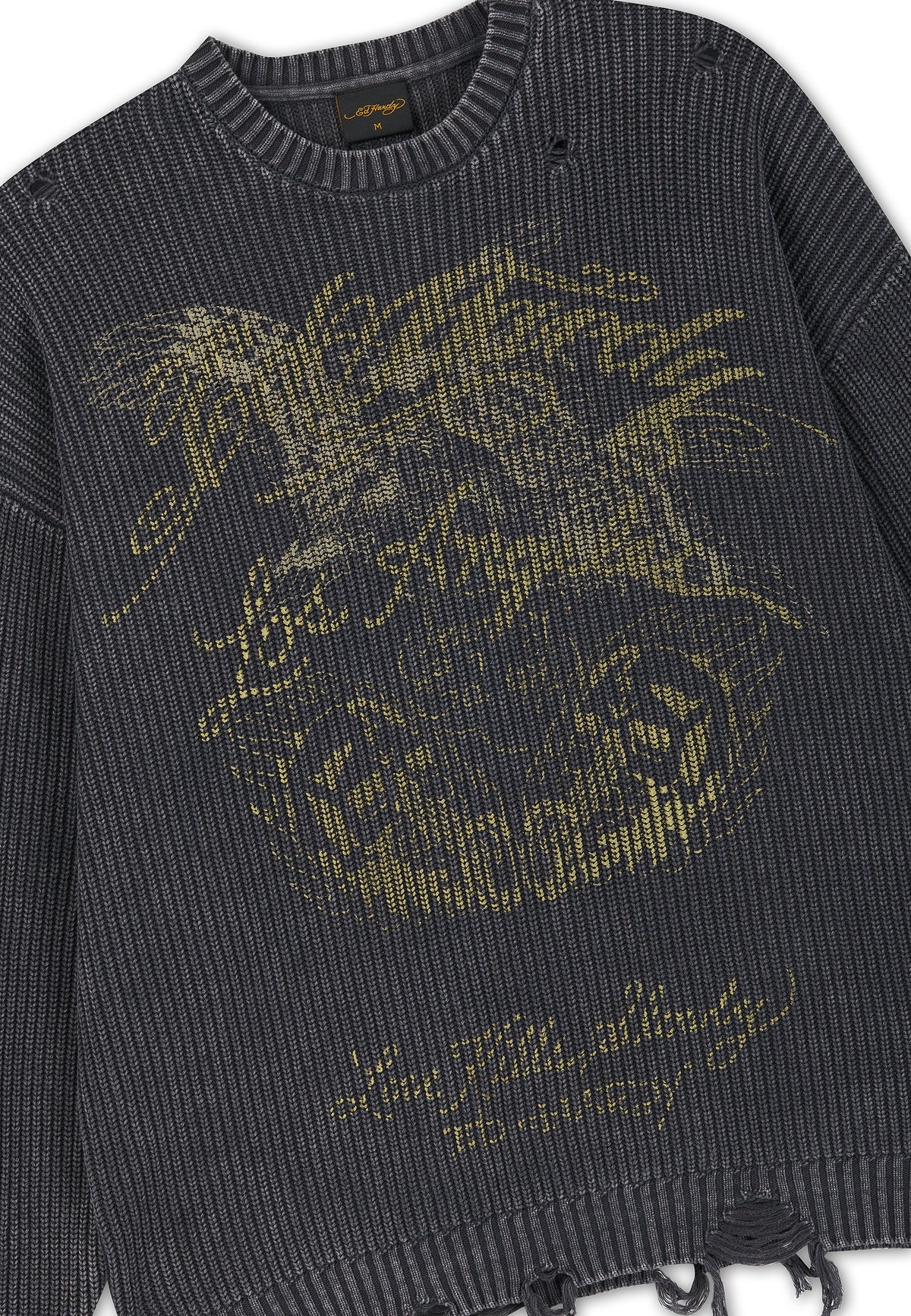 Mens Distressed Los Angeles Knitted Relaxed Crew Jumper - Black