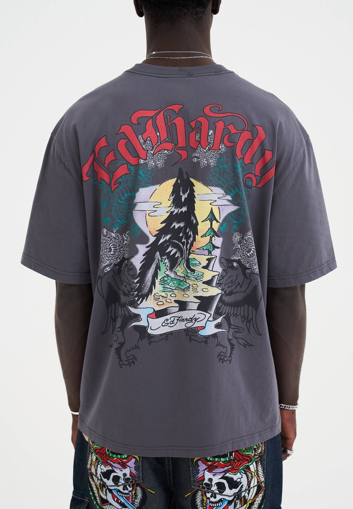 Mens Don Wolf Eagle Panther Relaxed T-Shirt - Charcoal