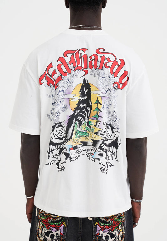 Mens Don Wolf Eagle Panther Relaxed T-Shirt - White