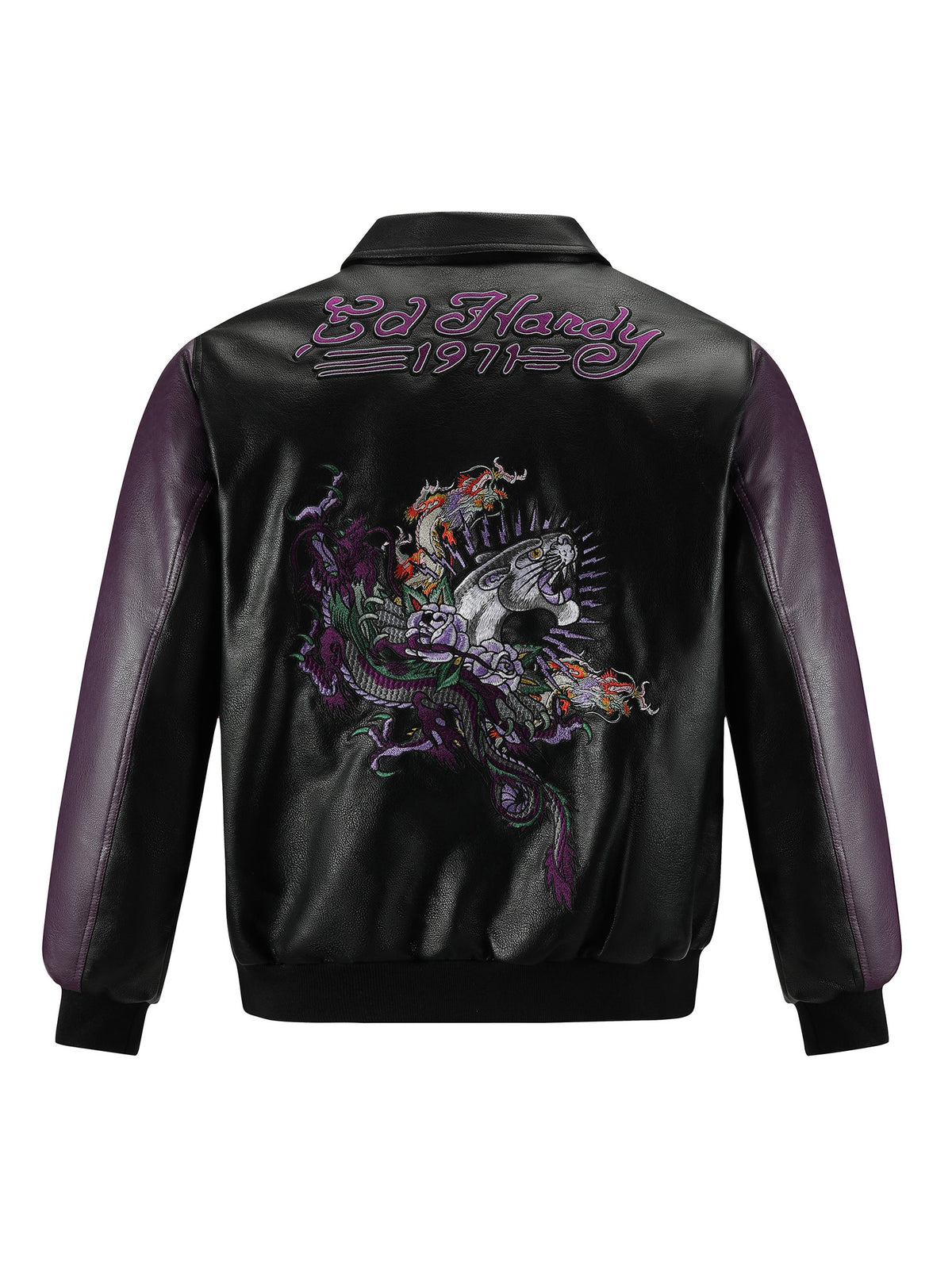 Mens Drag And Panther Battle Pu Breaker Jacket - Black
