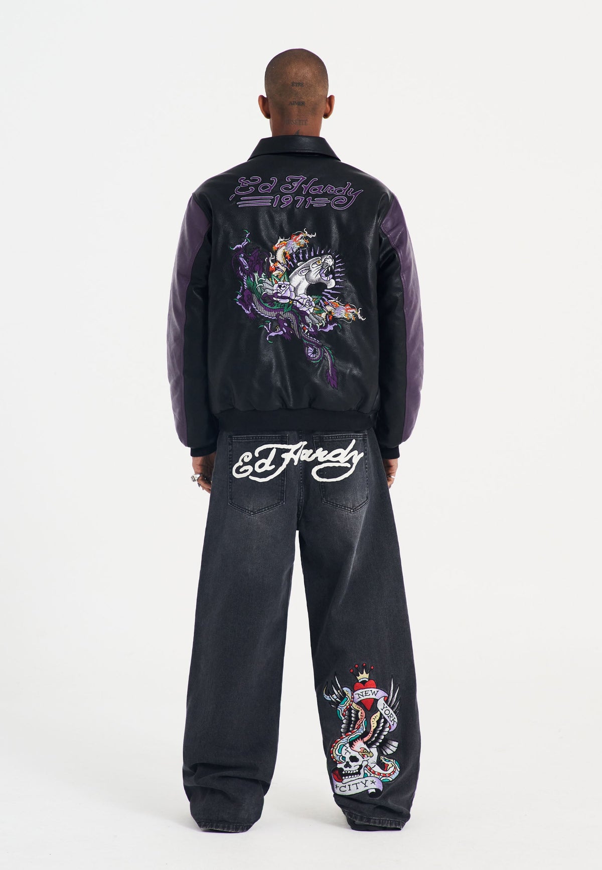 Mens Drag And Panther Battle Pu Breaker Jacket - Black