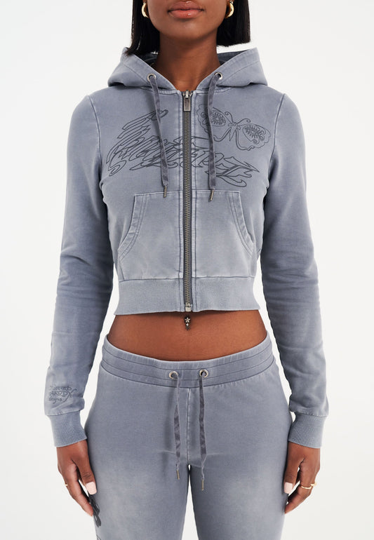 Womens Watchingfly Cropped Zip Thru Hoodie - Blue