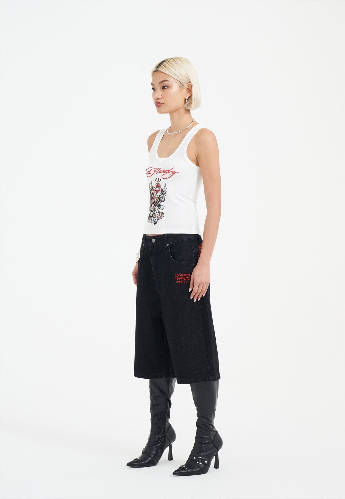 Womens New York City Diamante Cropped Vest - White