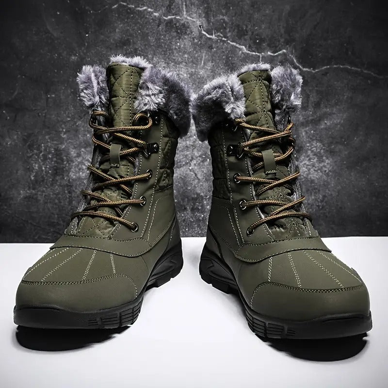 (Limited Time Sale 49%off)Men's Winter Warm Thick Leather Platform Fur Lined Snow Boots Waterproof Non-slip Wear-resistant Winter Boots