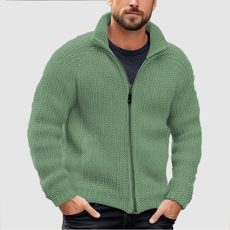 CLEARANCE SALE Men's Cardigan Solid Zipper Turtleneck Thick Knit Woolen Sweater Coat