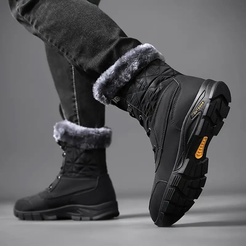 (Limited Time Sale 49%off)Men's Winter Warm Thick Leather Platform Fur Lined Snow Boots Waterproof Non-slip Wear-resistant Winter Boots