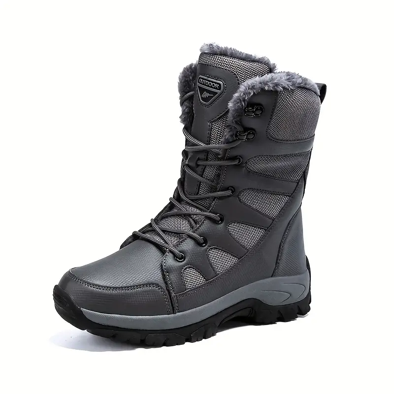 Men's Mid Calf Snow Boots, Winter Thermal Shoes, Windproof Hiking Boots With Fuzzy Lining