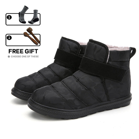 (Limited Time 70% Discount Event) Men's 2024 Winter New Warm Waterproof Non-Slip Puncture-Resistant Velcro Slip-On Snow Boots Ankle Support Orthopedic Wide Toe Arch Support Cotton Shoes