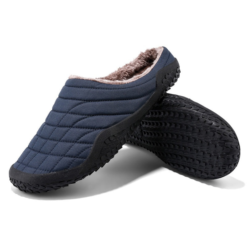 (Limited Time Sale 49%off)Men slippers home winter indoor warm plush shoes thick bottom waterproof leather house slippers cotton shoes